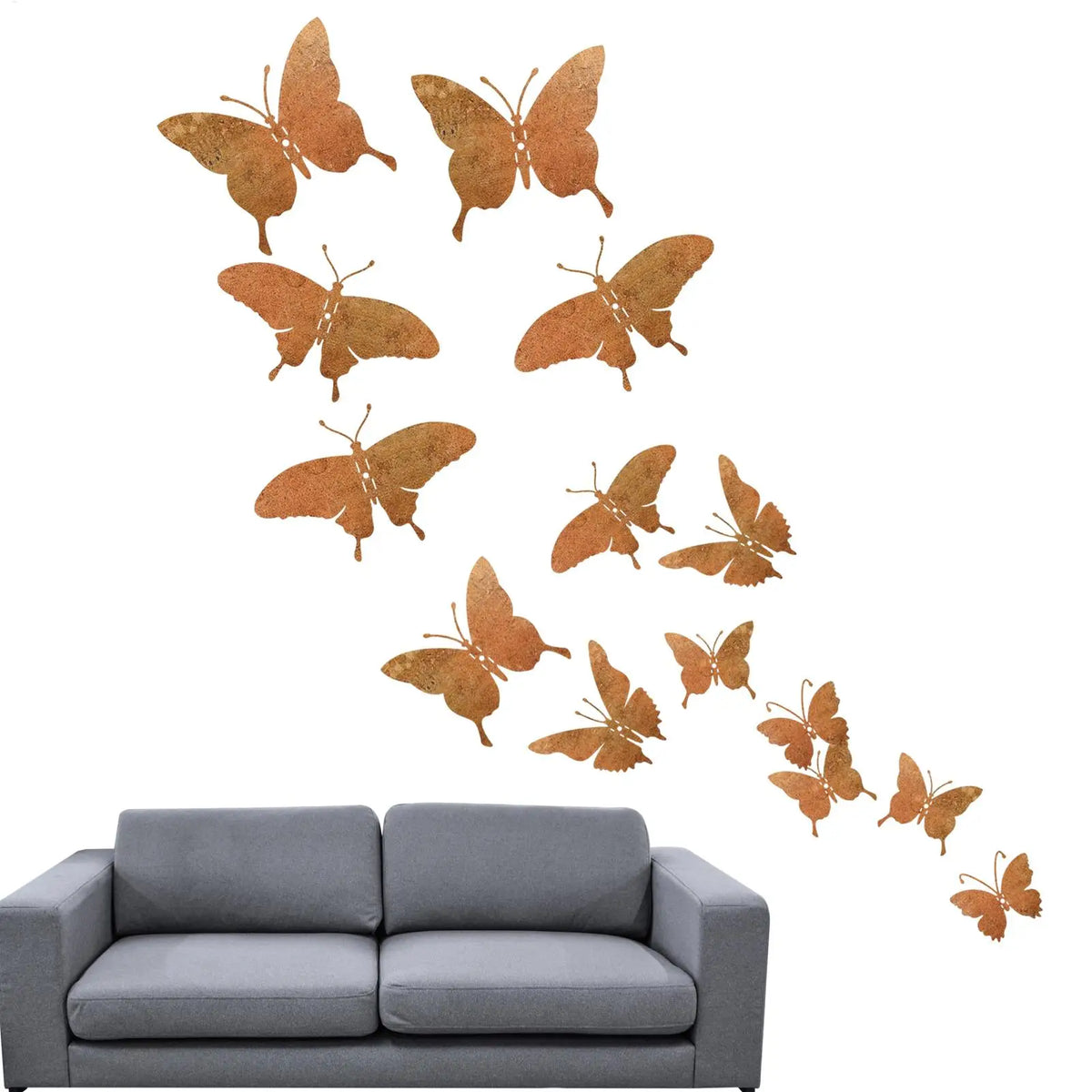 décoration murale papillons métal orange rouille marron texturé rustique ensemble 15 pièces différentes tailles