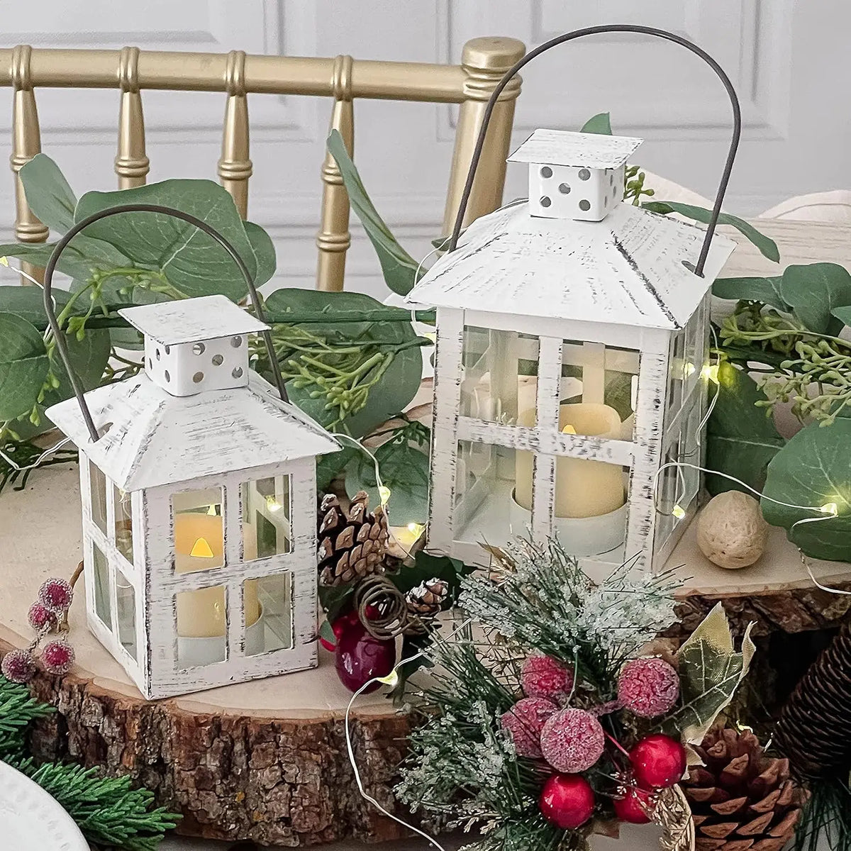 lanterne blanche rustique bougie led polka dots bois transparent maison mariage centro tabla decoratif