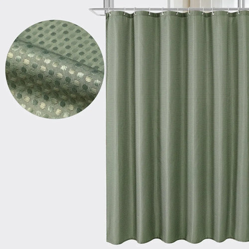 rideau douche vert olive points dorés moderne imperméable polyester anneaux salle bain