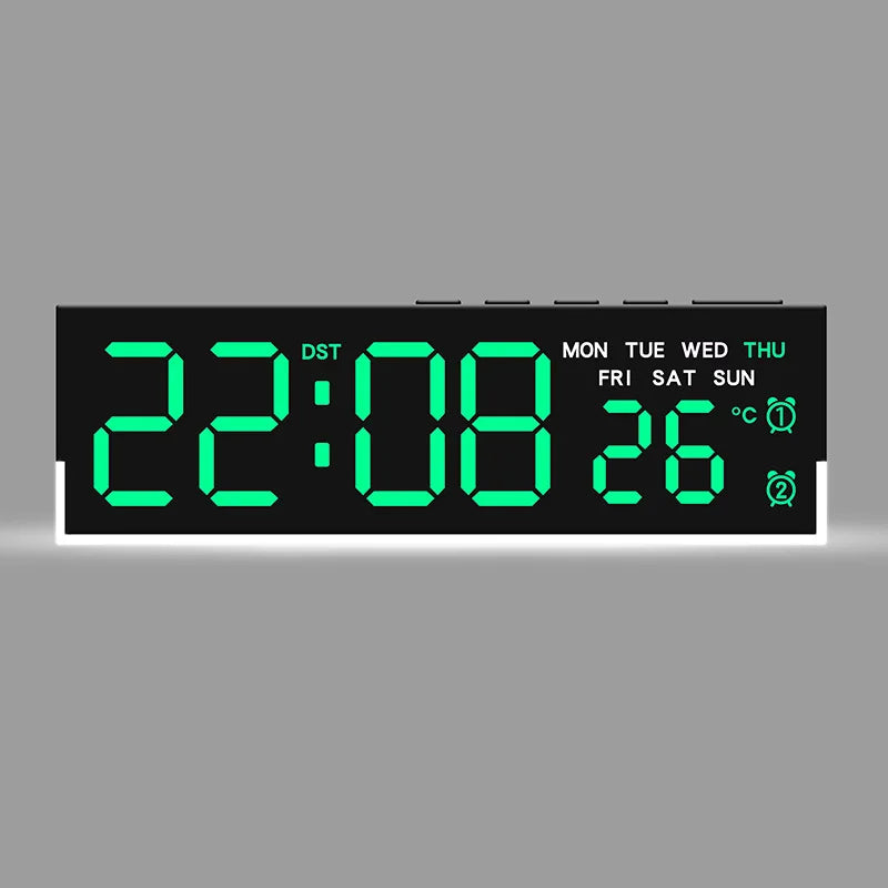 horloge numérique moderne écran led noir blanc vert bleu affichage température usb alarmes luminosité
