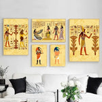 toile d'art égyptienne rétro personnages historiques animaux compagnie moderne jaune marron verte bleu noire