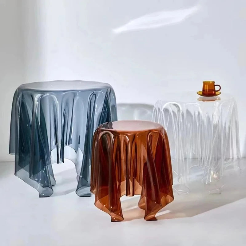 table basse ronde transparente contemporaine minimaliste bleu marron ondulée maison salon moderne