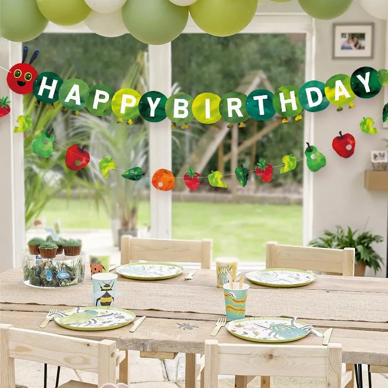 guirlande fête anniversaire happy birthday fruits pommes poires fraises adhésif enfantin