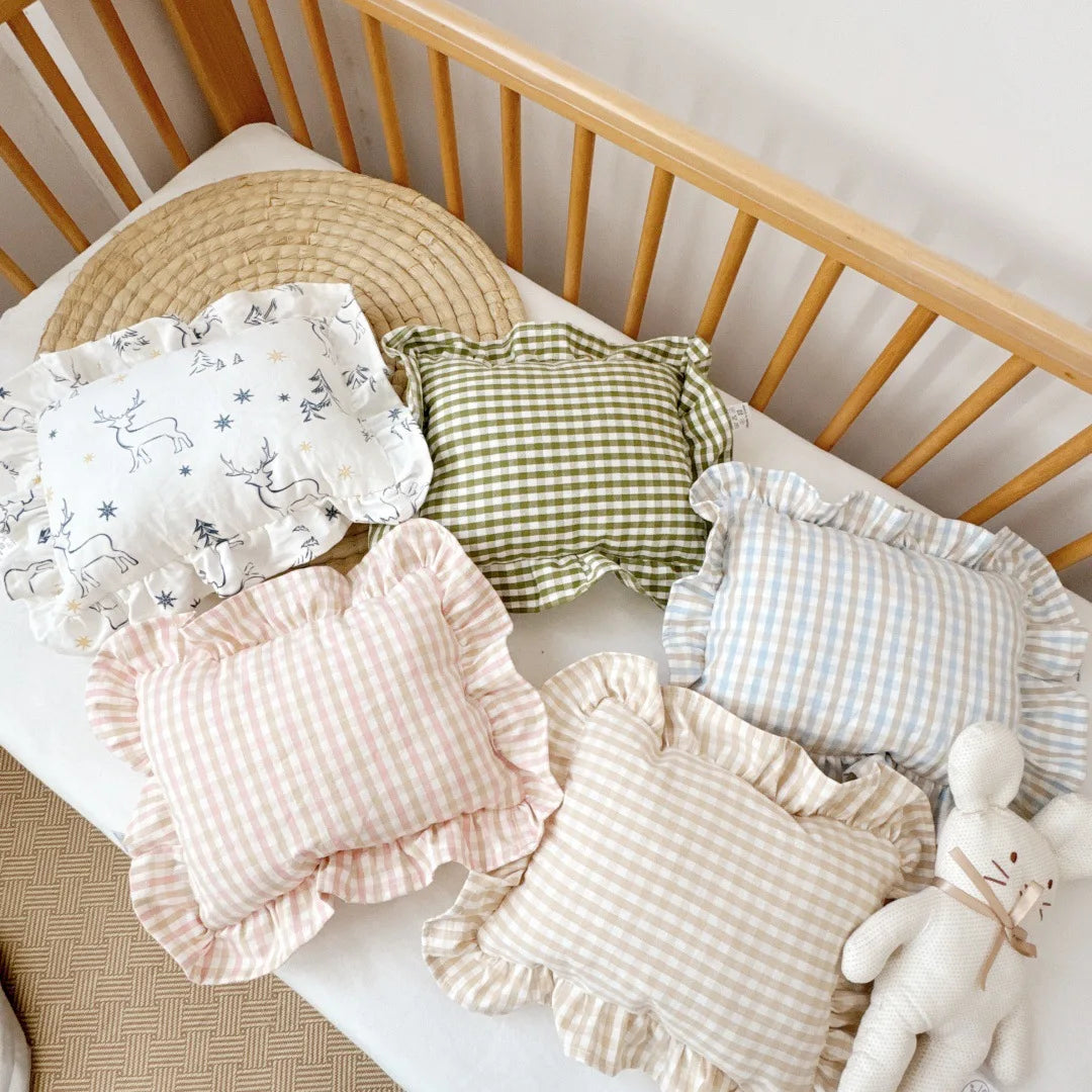 oreiller bébé vichy doux rose clair vert olive coussin amovible coton polyester