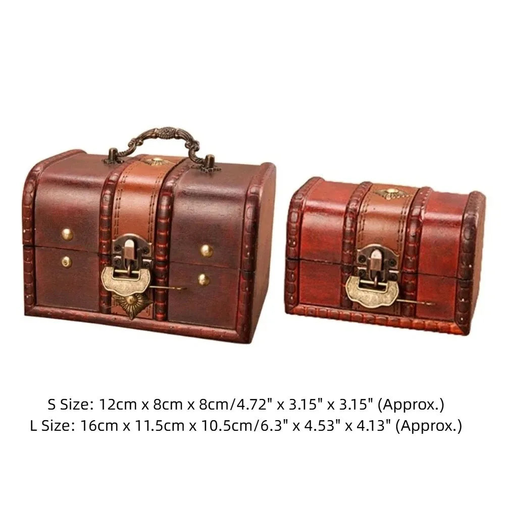 coffre bijoux vintage coffre bois rétro marron foncé ornements dorés serrure clé poignée