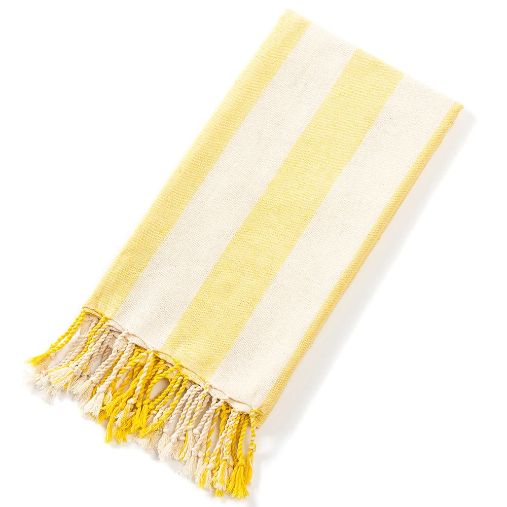 serviette plage coton vert clair beige rayures moderne absorbante entretien facile océan noël franges
