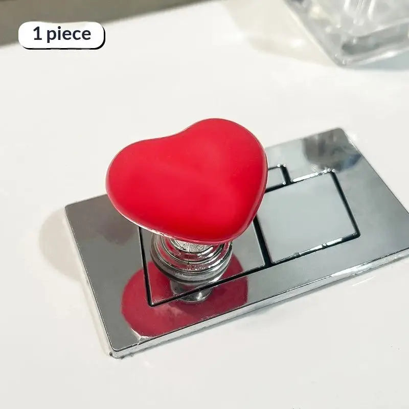 bouton toilette forme cœur rouge blanc jaune rose moderne salle bain adhésif fixe plaque