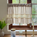 rideau vintage beige carreaux crochet polyester opacité rustique cuisine fenêtre