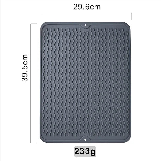 tapis drainage silicone gris moderne rayures horizontales anti dérapant rapide drying mat vaisselle organisateur