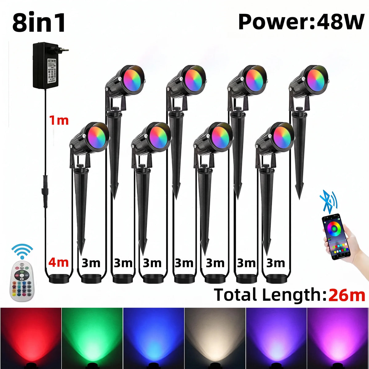 projecteur led extérieur intelligent noir moderne télécommande application 16 millions couleurs ip65 autonomes allées