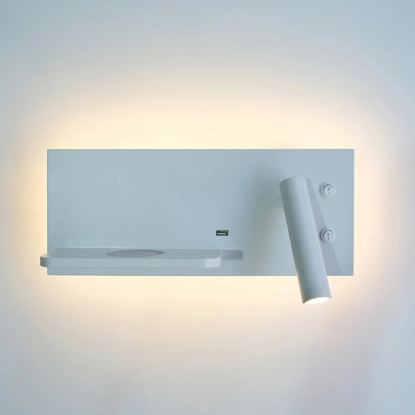 applique murale led moderne recharge sans fil étagère orientable chambre coucher minimaliste blanc noir