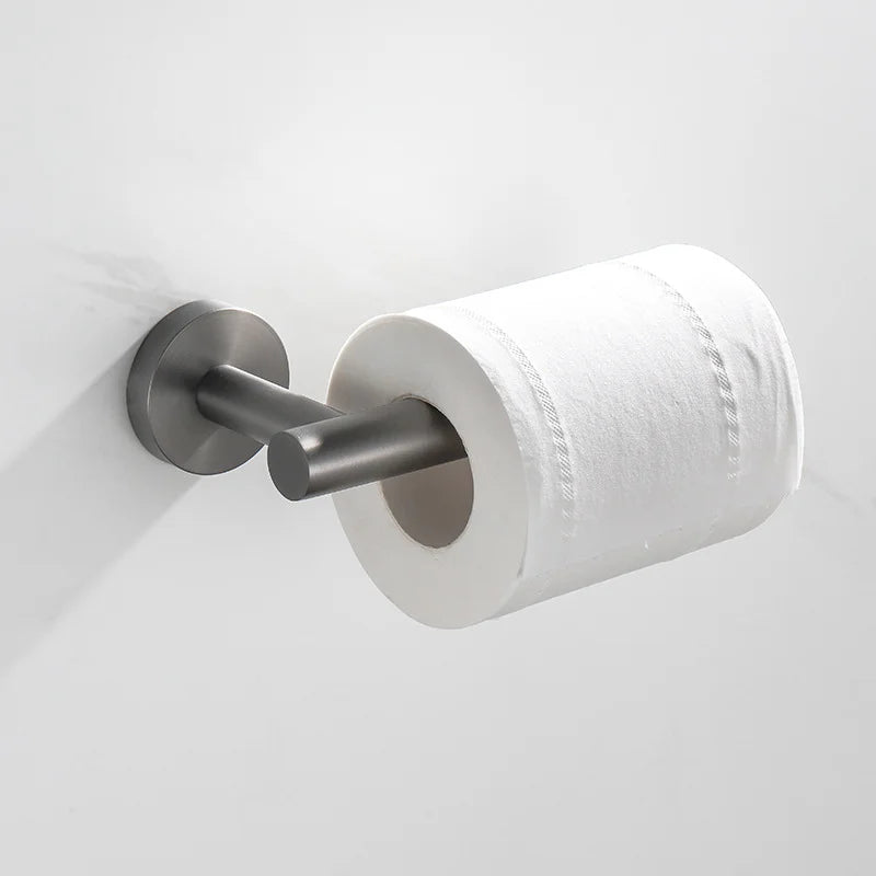 ensemble quincaillerie bain moderne porte serviettes porte rouleau papier toilette crochet mural gris métallisé