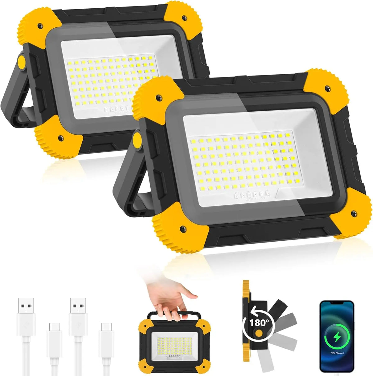 lampe travail led portable noire jaune moderne robuste aimant chargeur camping travauxurgence