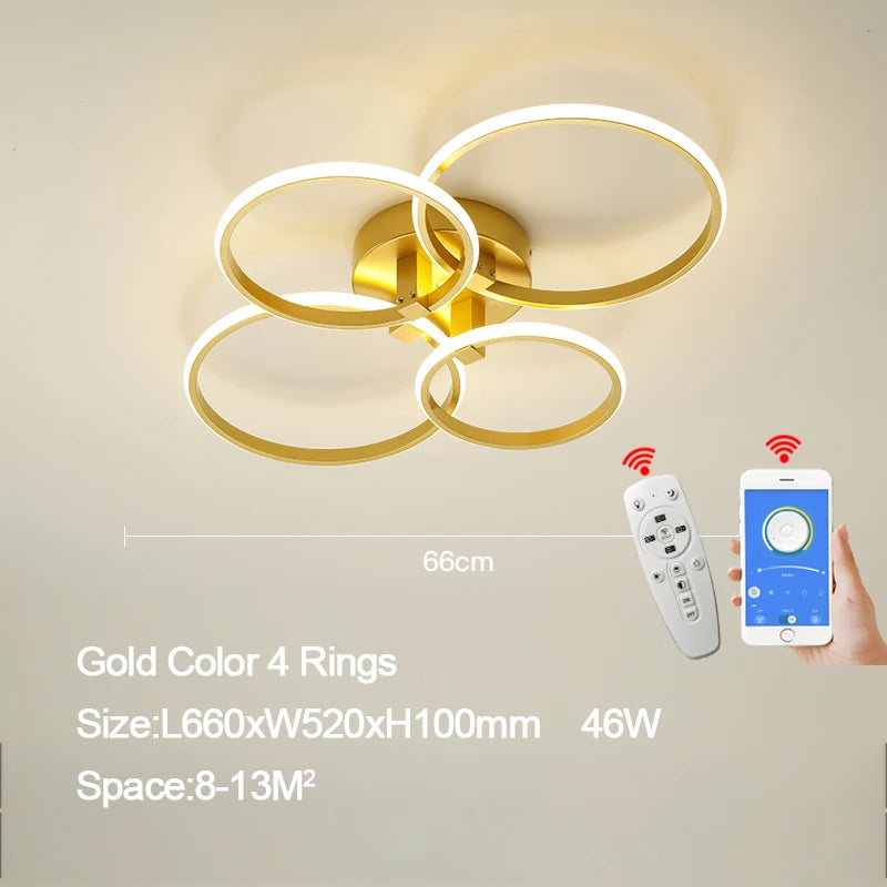 Lampe LED moderne or blanc géométrique simple télécommande app minimaliste 2000 82000 lumens