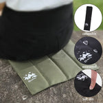 coussin pliable plein air camping noir vert olive imprimé logo blanc texture tissée pratique