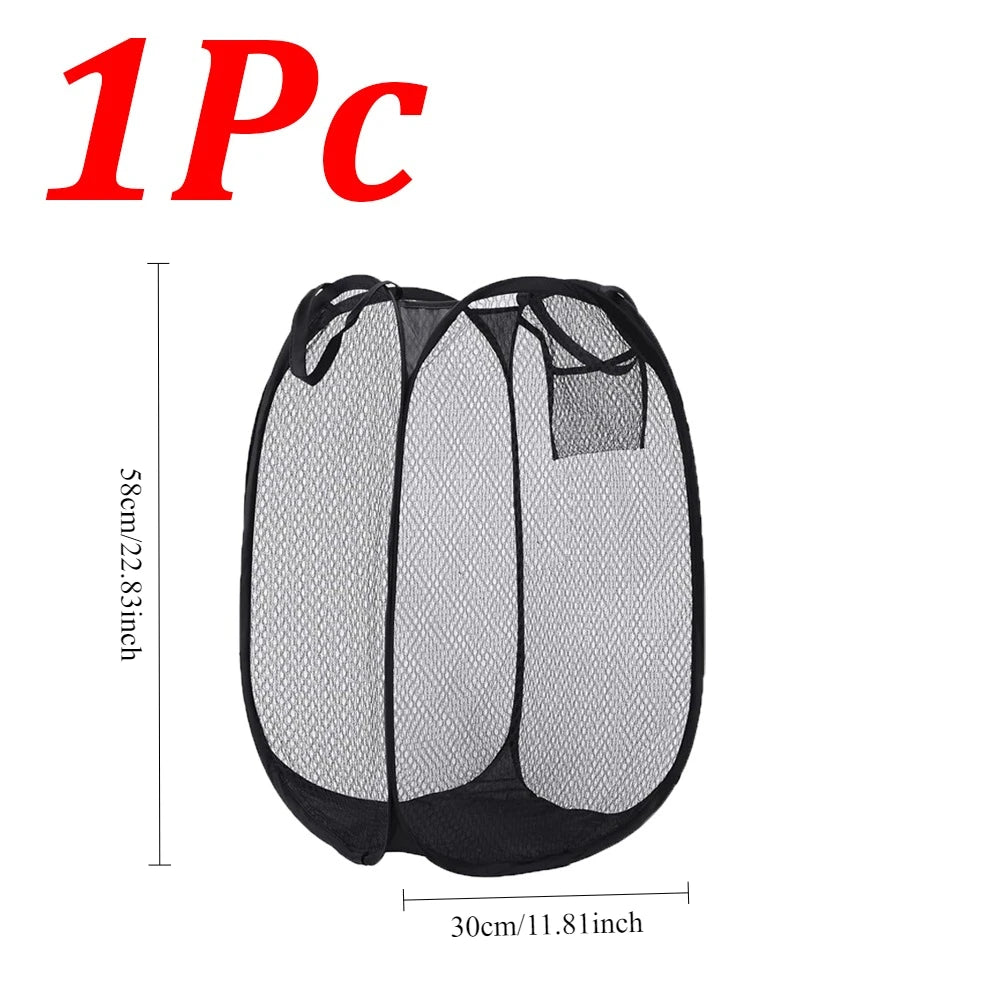 panier linge pliable noir gris maille fine moderne 30x58cm poignées poche intérieure