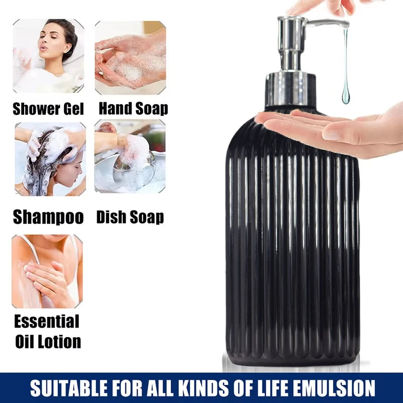 distributeur savon liquide noir blanc rayures moderne réutilisable salle bain cuisine pompe pression