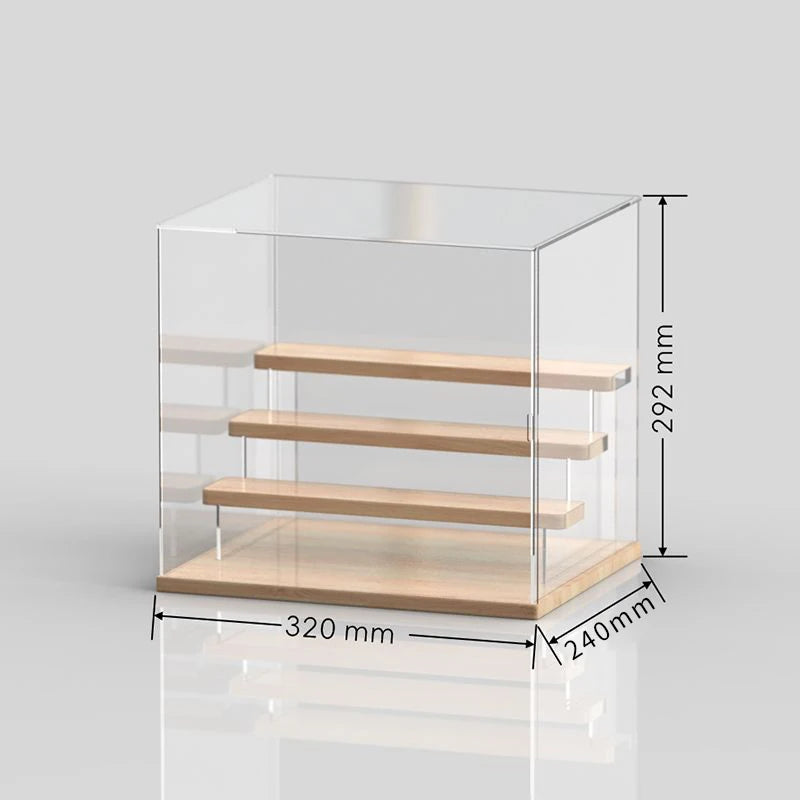 étagère figurines transparente moderne bois clair réutilisable pliable organisateur collection carrée respectueuse environnement minimaliste