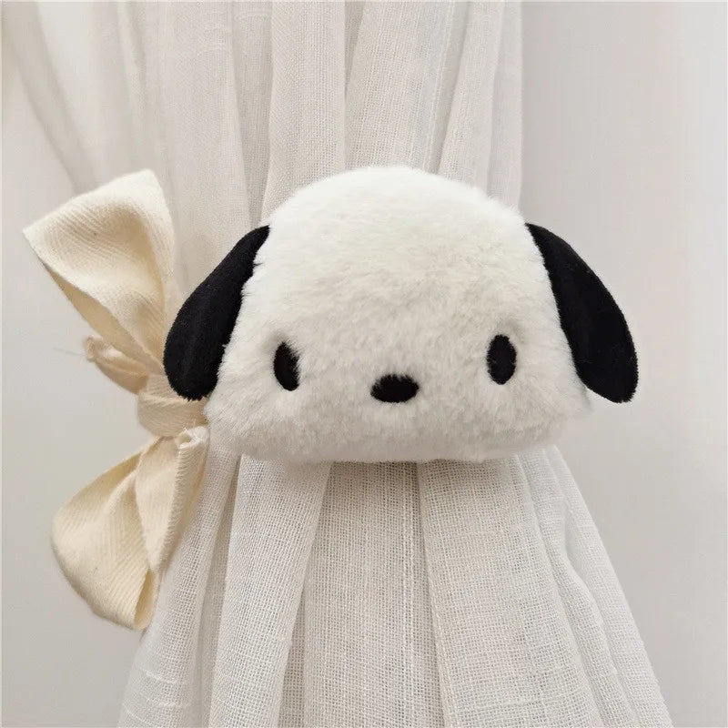 rideaux enfant dessin animé brodé visage souriant opacité peluche mignon agrafe ruban beige salopes