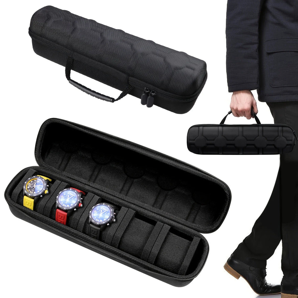 boîte rangement montres compartiments velours mousse rembourrée moderne utilitaire voyage