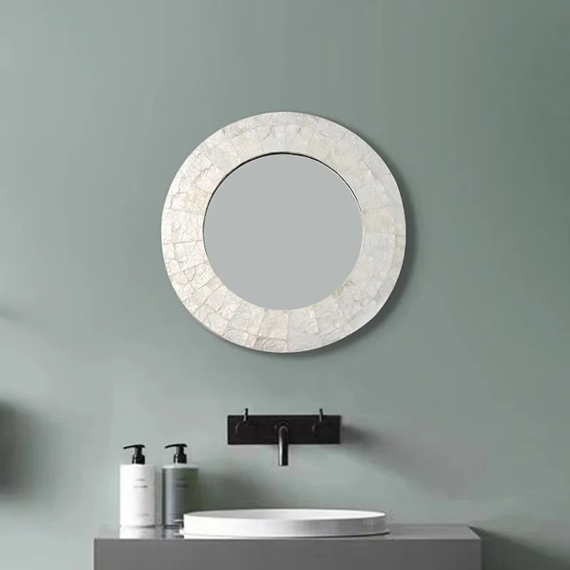 miroir rond mural blanc gris moderne décoration maison tapisserie plantes fixations