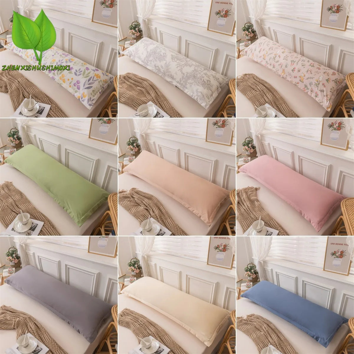 taie d'oreiller longue coussin corps vert olive moderne fixation lit maison