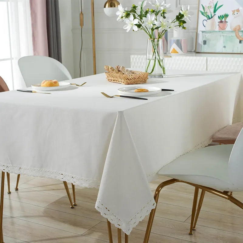 nappe rectangulaire blanche dentelle classique table manger cuisine salon décoration maison textile polyester