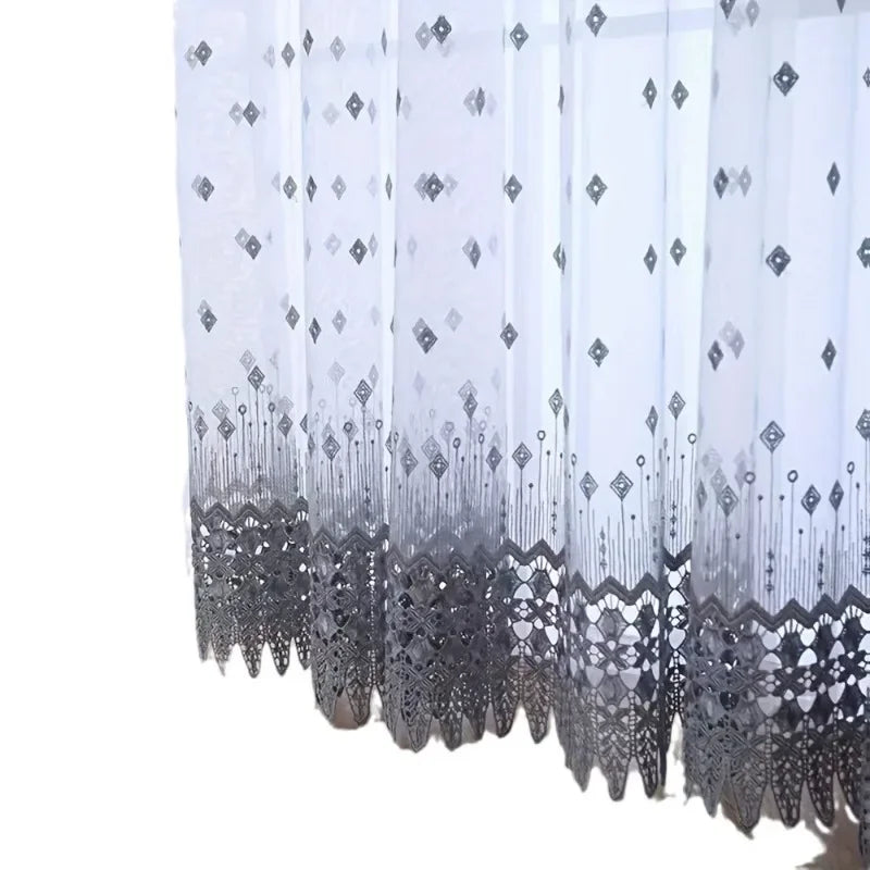 rideau brodé transparent gris blanc moderne maison polyester