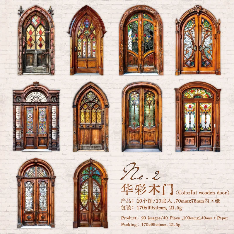 autocollants rigides portes anciennes motifs floraux vitraux colorés vintage classique marron bleu vert marron