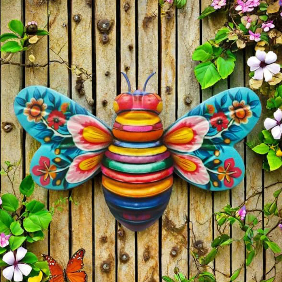 décoration murale abeille colorée motifs floraux chambre salon extérieur