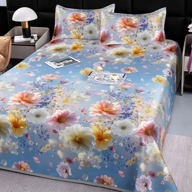 drap lit complet fleurs classique vert clair bleu clair beige violet rose adultes chambre