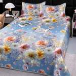 drap lit complet fleurs classique vert clair bleu clair beige violet rose adultes chambre
