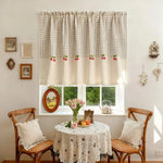 rideau fenêtre maison plaid carreaux cerises beige blanc opacité vintage rustique