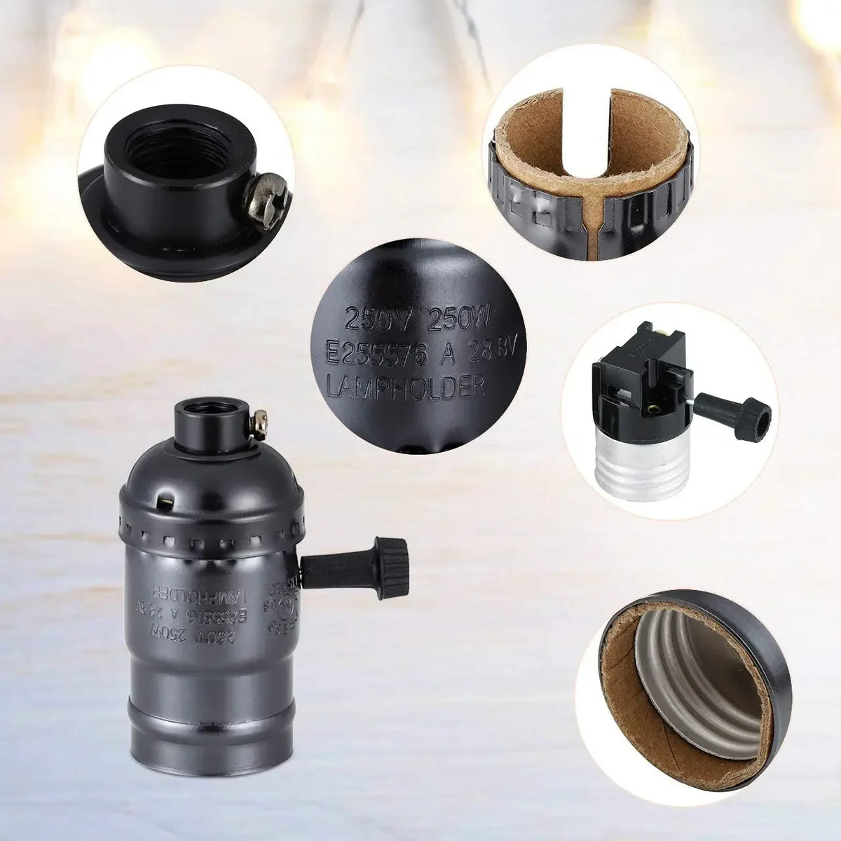 ampoule vis e27 or argent noir métal lisse vintage câble interrupteur led filament