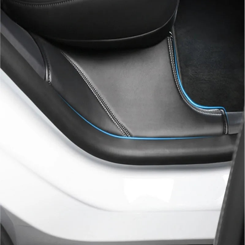 protection seuil porte tesla model cuir fibre carbone anti coup piedintérieur voiture moderne