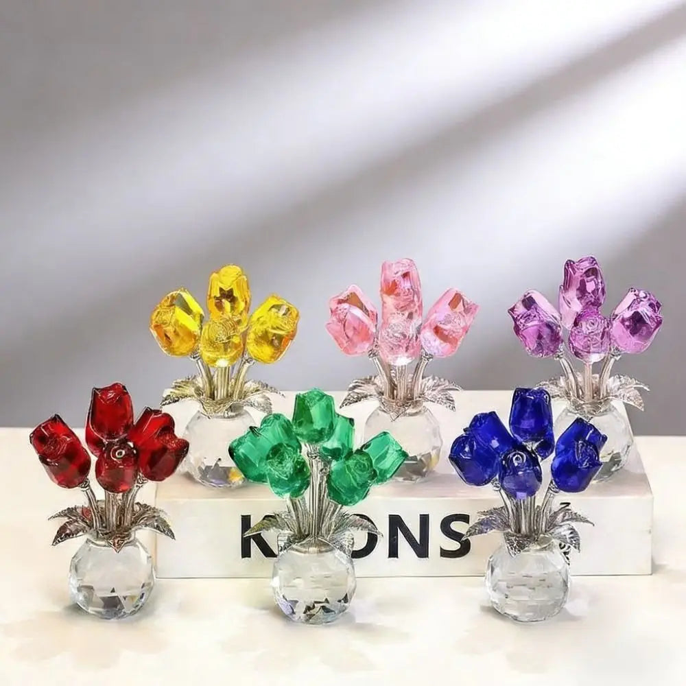 bouquet fleurs artificielles cristal rouge jaune rose bleu vert violet blanc moderne transparent