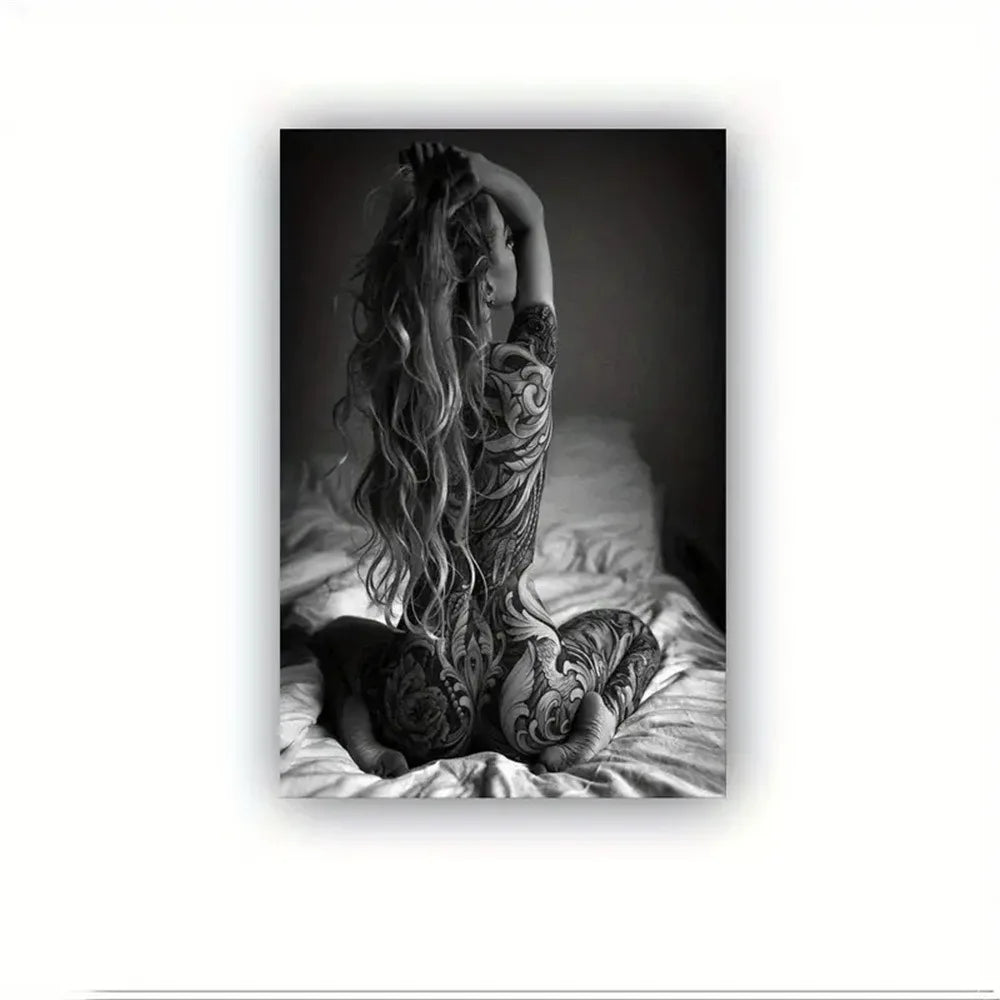 toile d'art tatouages noir blanc réaliste décoration murale chambre maison impression toile