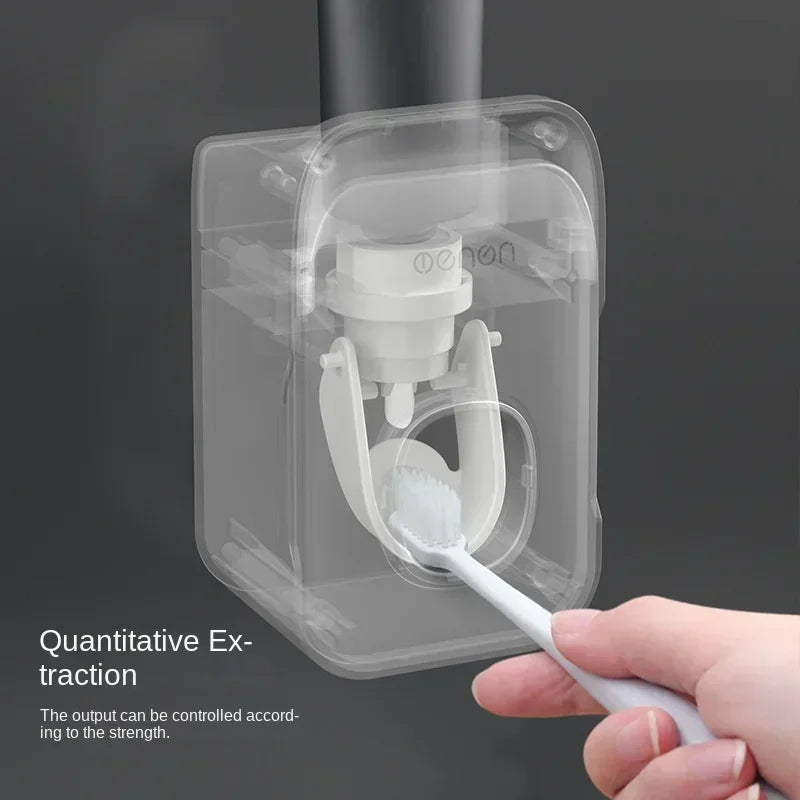 distributeur dentifrice automatique blanc noir moderne pratique adhésif salle bain hygiène oral plastique rechargeable