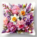 taies d'oreiller fleur multicolore rose blanc violet zip closure 45x45cm floral decoration chambre maison