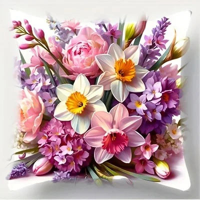 taies d'oreiller fleur multicolore rose blanc violet zip closure 45x45cm floral decoration chambre maison