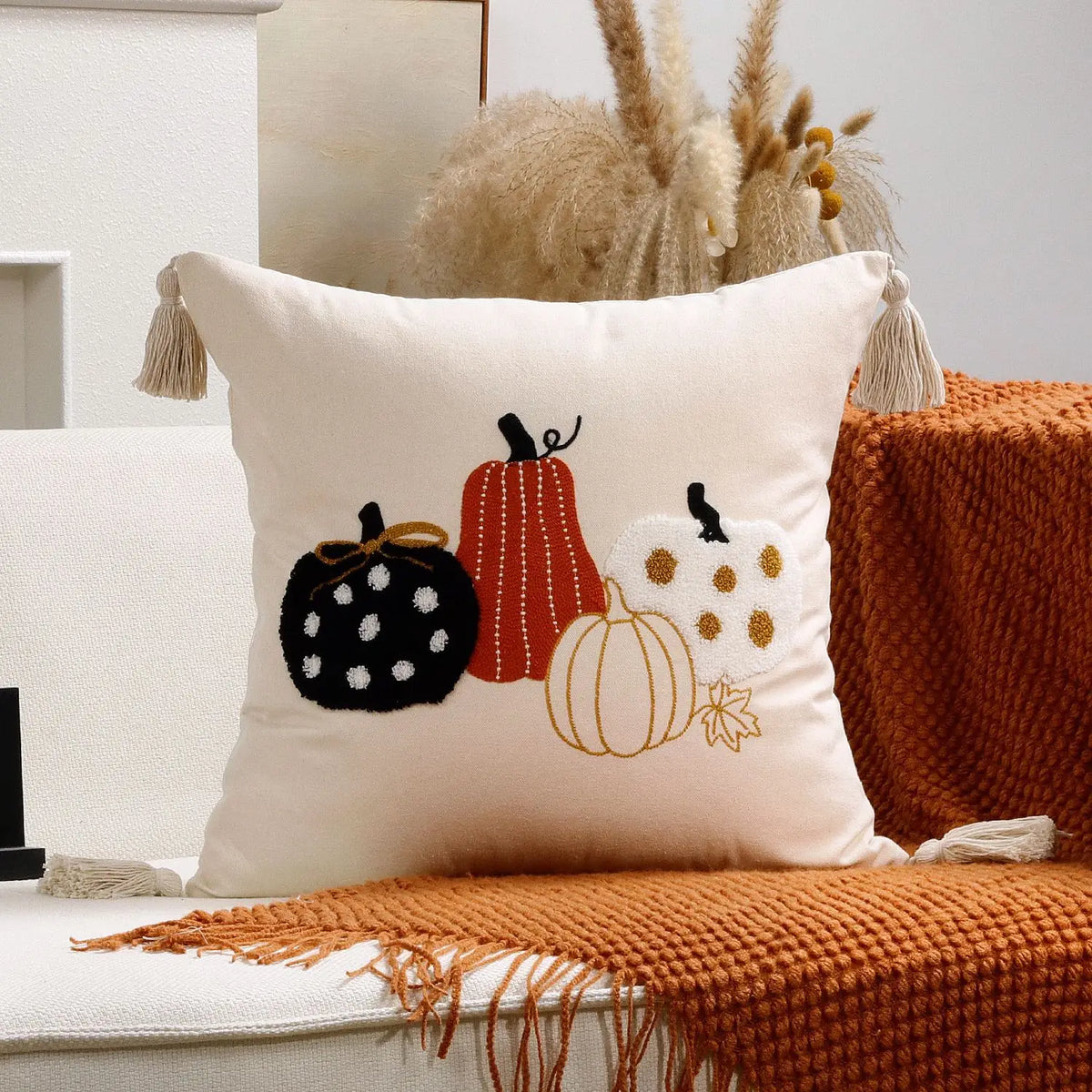 citrouilles feuilles d'automne coussin polyester 45x45cm rustique halloween thanksgiving decoration chambre