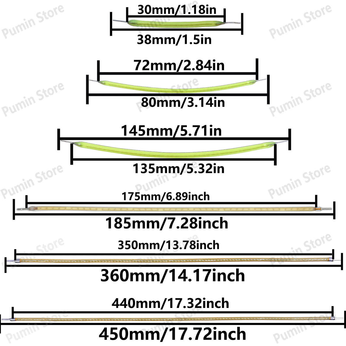 ruban lumineux flexible adhésif vert jaune blanc bleu moderne 38mm 80mm 145mm 185mm 360mm