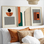 affiches abstraites vert beige orange moderne minimaliste lignes horizontales cercles géométriques salon chambre