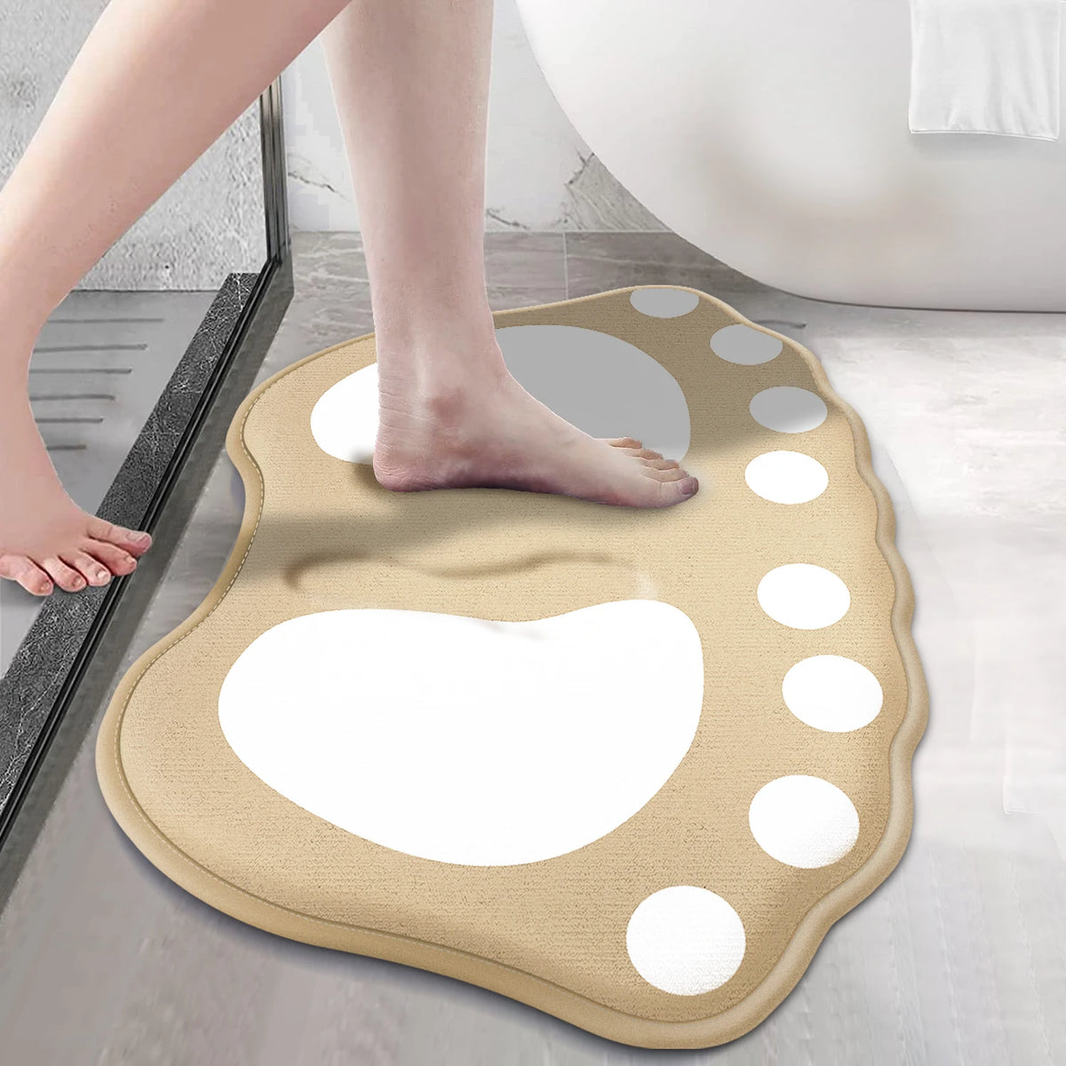 tapis bain antidérapant motif empreinte pied texture velours noir gris décoratif original