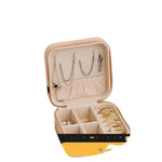 boîte bijoux simili cuir zippée compartiments moderne vert blanc noir rose beige