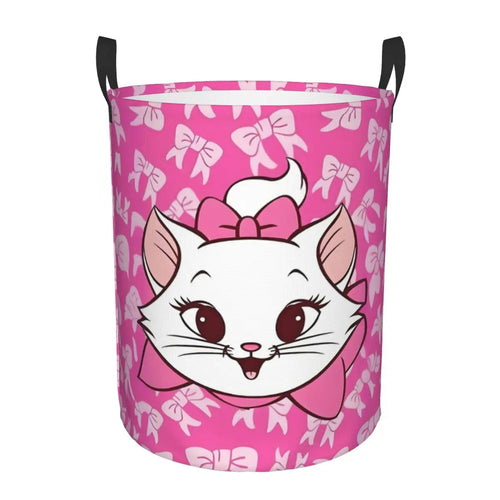 panier rangement pliable motif chat rose blanc linge jouets enfant coton