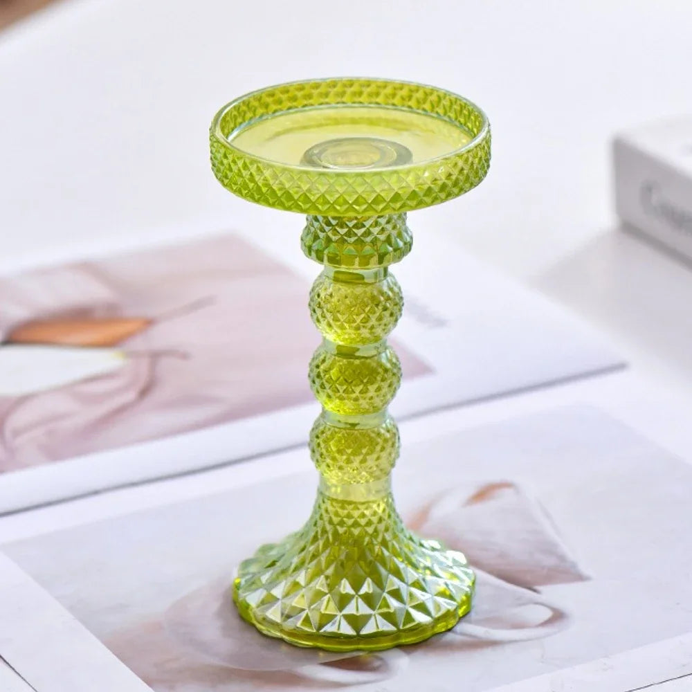 support bougie verre rose vert motif diamant décoration table mariage classique objet déco maison