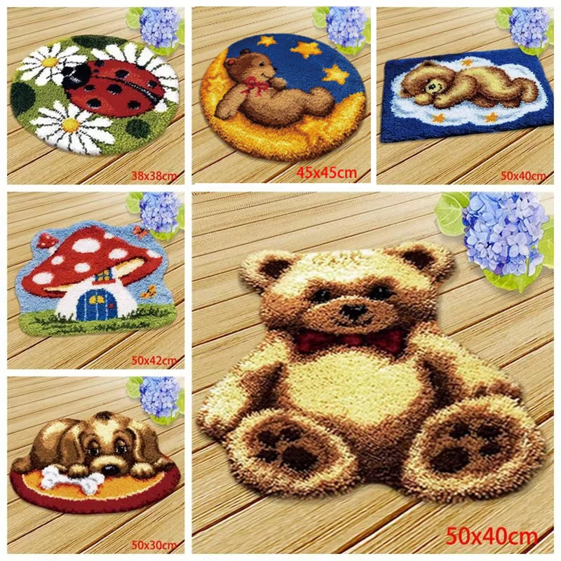 kit crochet tapis décoratif ours mignon motif champignon abeille enfantin bricolage fait main