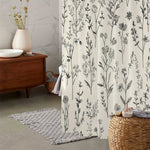rideau douche botanique vintage motif floral gris noir tissu polyester respectueux environnement