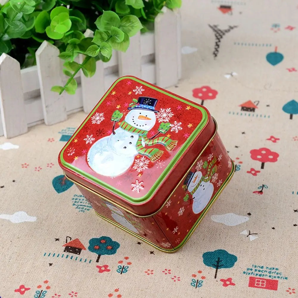 boîte métal noël rouge verte bleue motifs père noël bonhomme neige renne flocons festive